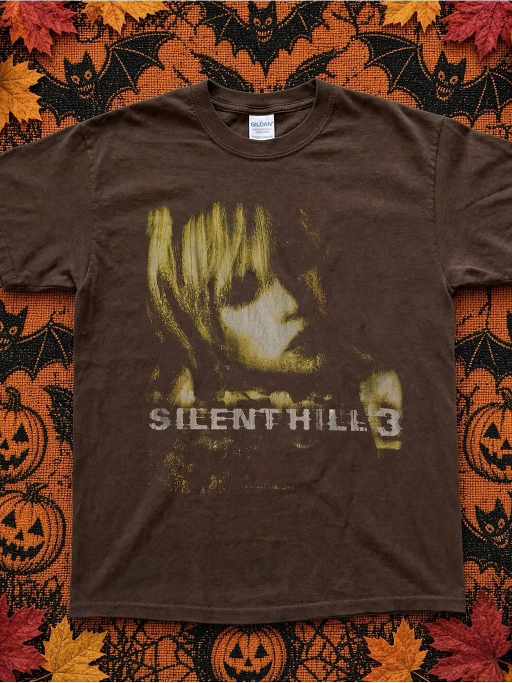 Gildan Brown Silent Hill 3 Graphic Tee with Yellow Print